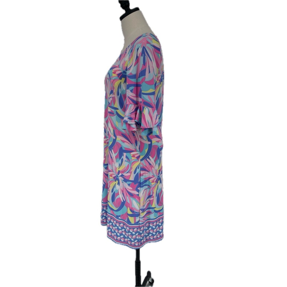 Pappagallo Colorful Pastel Cactus Rose Ruffled Half Sleeve Mini‎ Dress Size S - Picture 7 of 7